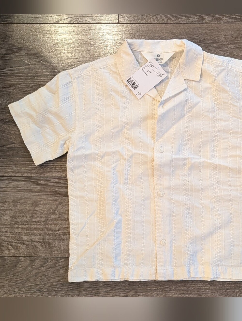 Boys Short-Sleeve Button-Up Shirt in Off-White